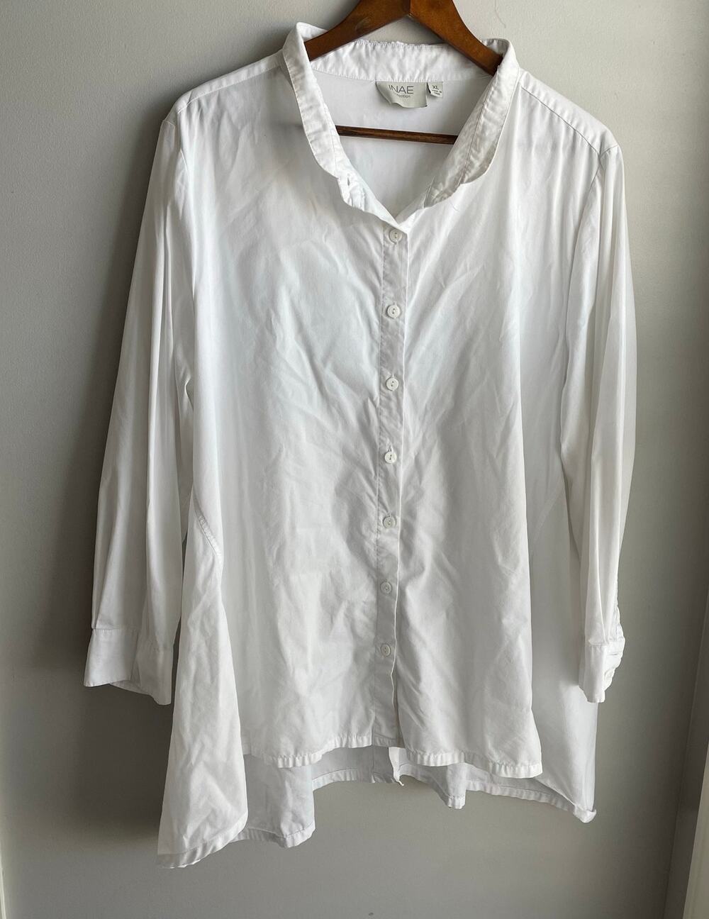INAE Collection White Button Back Collared Button Up Lagenlook Tunic Top sz XL
